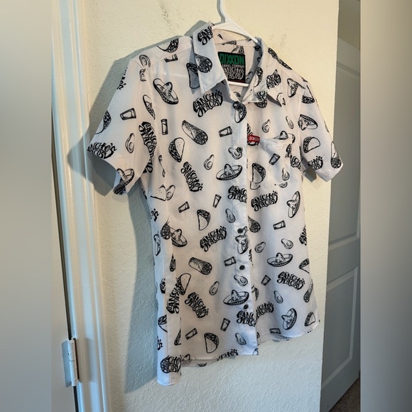 Dixxon Flannel Sanchos Tacos Party Shirt Womens Large Black White B&W Collab - Picture 2 of 8